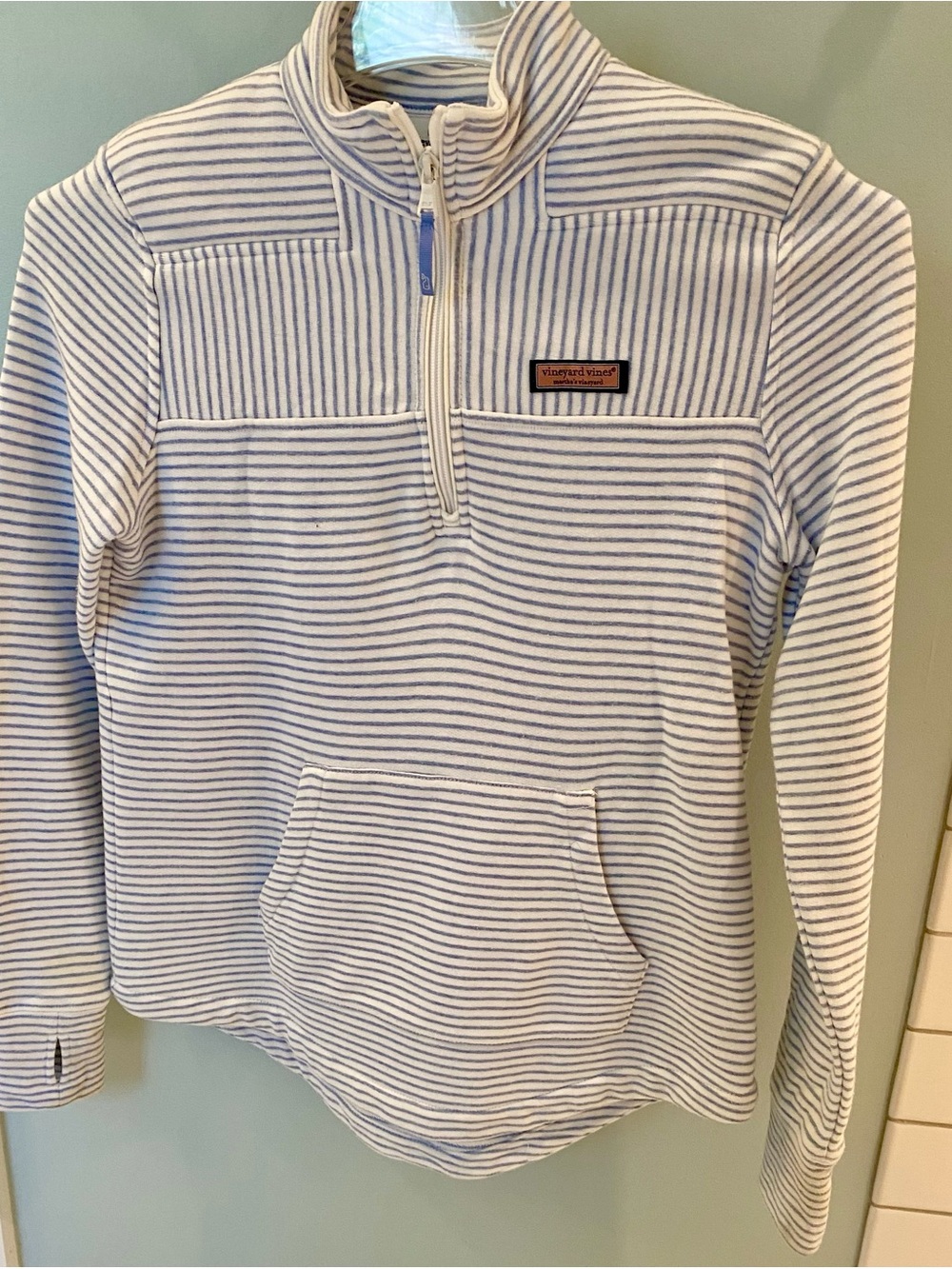 Vineyard Vines Blue & White Striped QuarterZip Pullover w/ Front Pouch Size XS